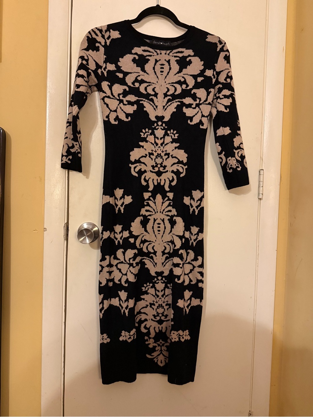 Derek Heart Black and Beige Damask Midi Dress